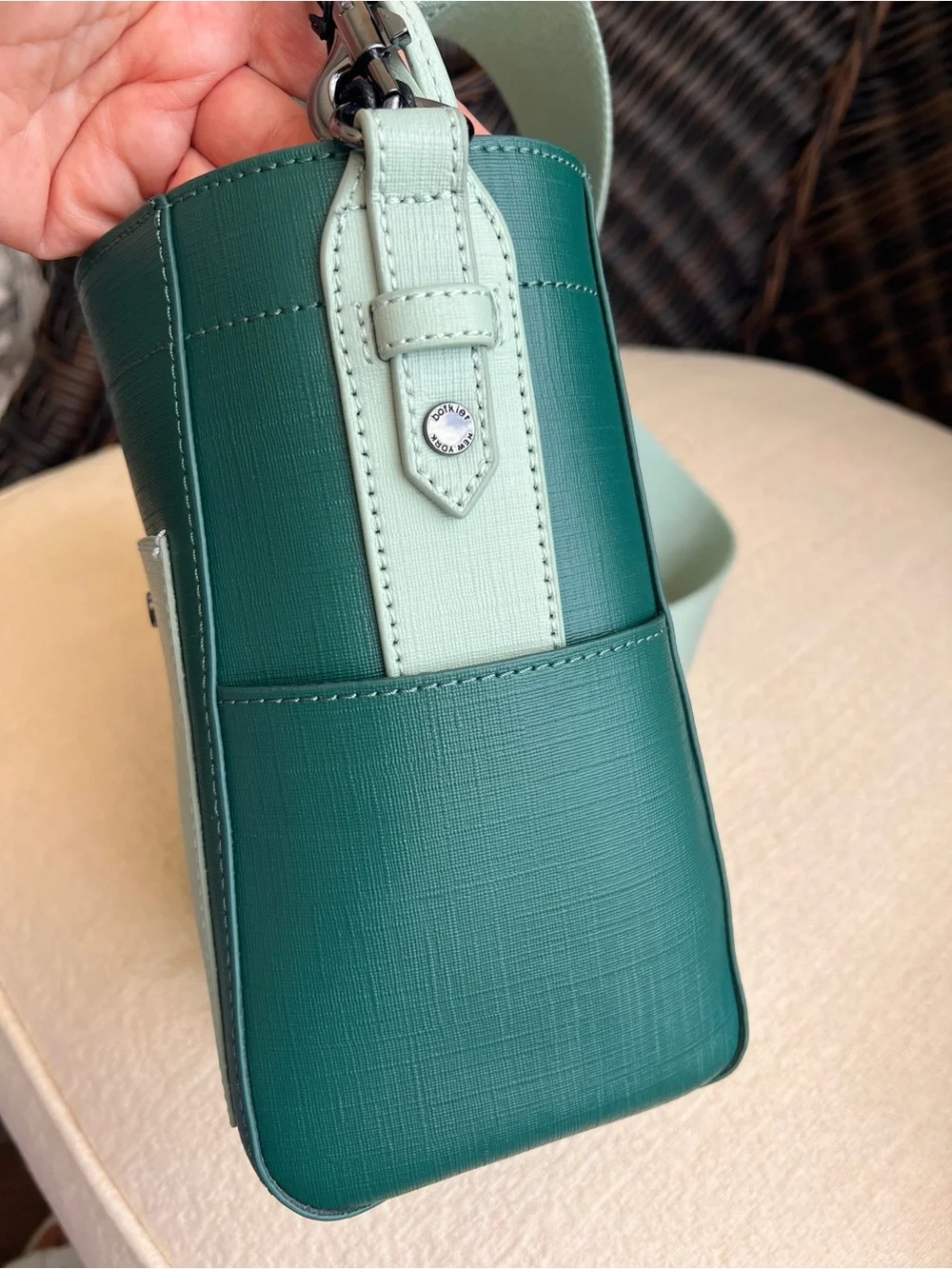 BOTKIER Park Slope Mini Wide strap leather bag Emerald combo green NWT